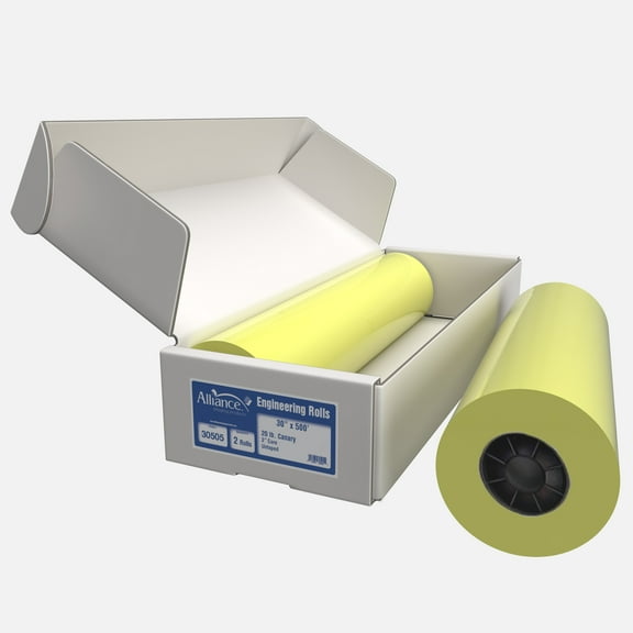Alliance Wide Format Paper 30" x 500' Canary Bond Engineering 20lb | 92 Bright | 2 Rolls | 3" Core