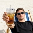 thumbnail image 5 of Ribbed Glass Tumbler, Ribbed Drinking Glasses Clear Glass Cup with Lid and Straw, Aesthetic Vertical Line Glass for Iced Coffee Water Beverage, 1 Piece Clear Glass Tumbler for, 5 of 6