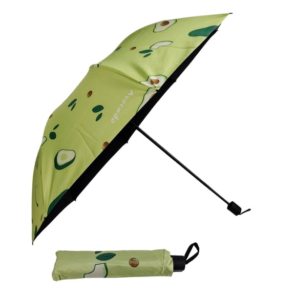 Avocado Floral Folding Umbrella, Lightweight Cartoon UV Parasol, Portable Travel Umbrella for Sun & Rain