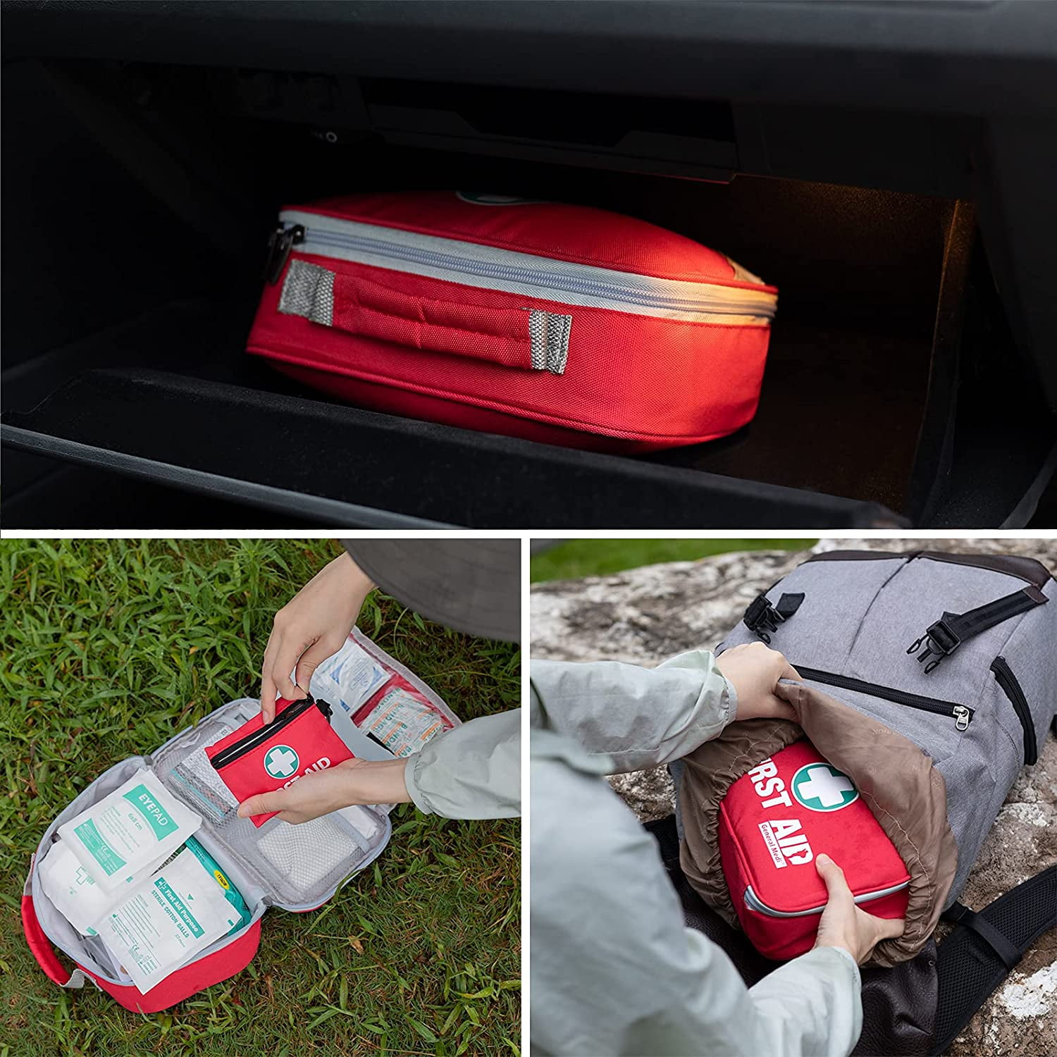 2-in-1 First Aid Kit (215 Piece Set) + 43 Piece Mini First Aid Kit -Includes Ice(Cold) Pack, Moleskin Pad and Emergency Blanket for Travel, Home, Office, Car, Workplace