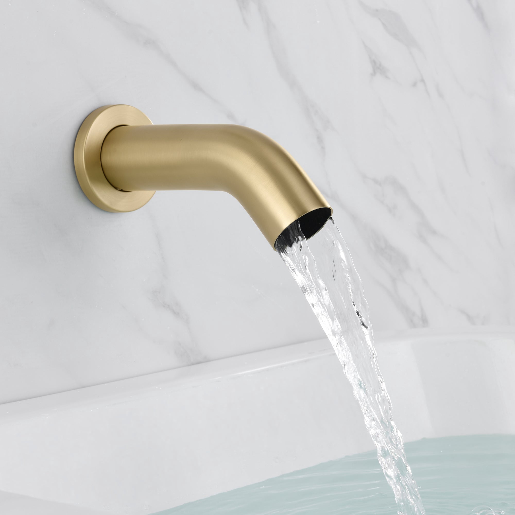 Brushed Gold Waterfall Wall Mount Tub Faucet with Hand Shower and Rough in Valve