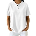 thumbnail image 2 of Kinrui Short Sleeve Sweatshirts for Women Casual Crew Neck Button Pullover Tops Lightweight Solid Color Sweater Shirts White L, 2 of 6