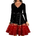 thumbnail image 4 of Women's Fashion Elegant Autumn and Winter Long Sleeve V-Neck Christmas Print Dress for Holiday Parties and Casual Wear, Stylish Women's Seasonal Dress,Wine,XL, 4 of 4