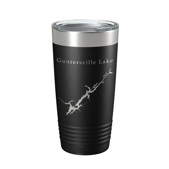 Guntersville Lake Map Tumbler Travel Mug Insulated Laser Engraved Coffee Cup Alabama 20 oz Black