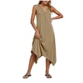 thumbnail image 5 of Women's Swimsuit Coverup Casual Sleeveless V Neck Beach Long Dress Summer Solid Color Irregular Hem Loose Mid Dress, 5 of 8