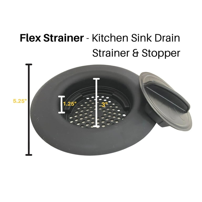 Fli Products Flex Strainer DPFS1010-2 Kitchen Sink Strainer and Drain Plug Stopper All in One, Fits All 3-1/2” Drains and Disposals, 5-1/4” Diameter