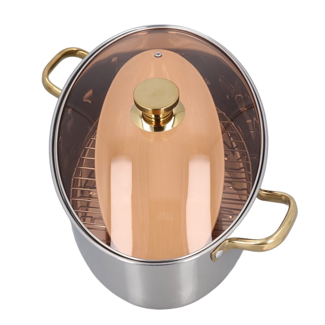 Olla De Para Pescado, Acero Inoxidable 304, Calentamiento Rápido Y Uniforme, Apta Para Lavavajillas, Olla Para Cocinar Al Con Mango Dorado, Placa De Cerámica