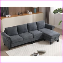 Modern 4-Seater L-Shaped Convertible Sectional Sofa with Storage - Snowflake Velvet Gray Living Room Couch | Solid Wood Frame | Cushion Back | Rolled Arms