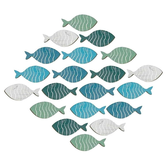 20-Piece Wooden Fish Wall Art - School of Fish Wall Hanging for Beach House, Lake Cabin & Outdoor Decor, Natural Coastal Themed Home Accents