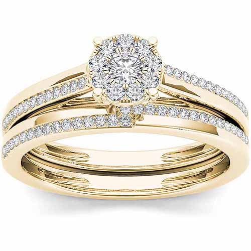 1/3 Carat T.W. Diamond 10kt Yellow Gold Cluster Engagement Ring Set ...