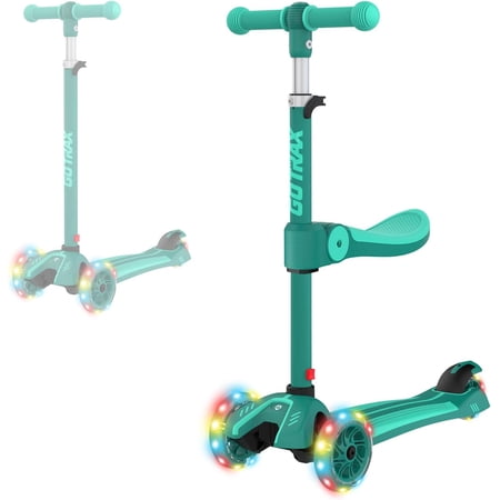 KS3 Kids Kick Scooter, LED Lighted Wheels, Adjustable Height Handlebars and Removable Seat, Lean-to-Steer & Widen Anti-Slip Deck, 3 Wheel Scooter for Kids Ages 2-8 and up to 100 Lbs