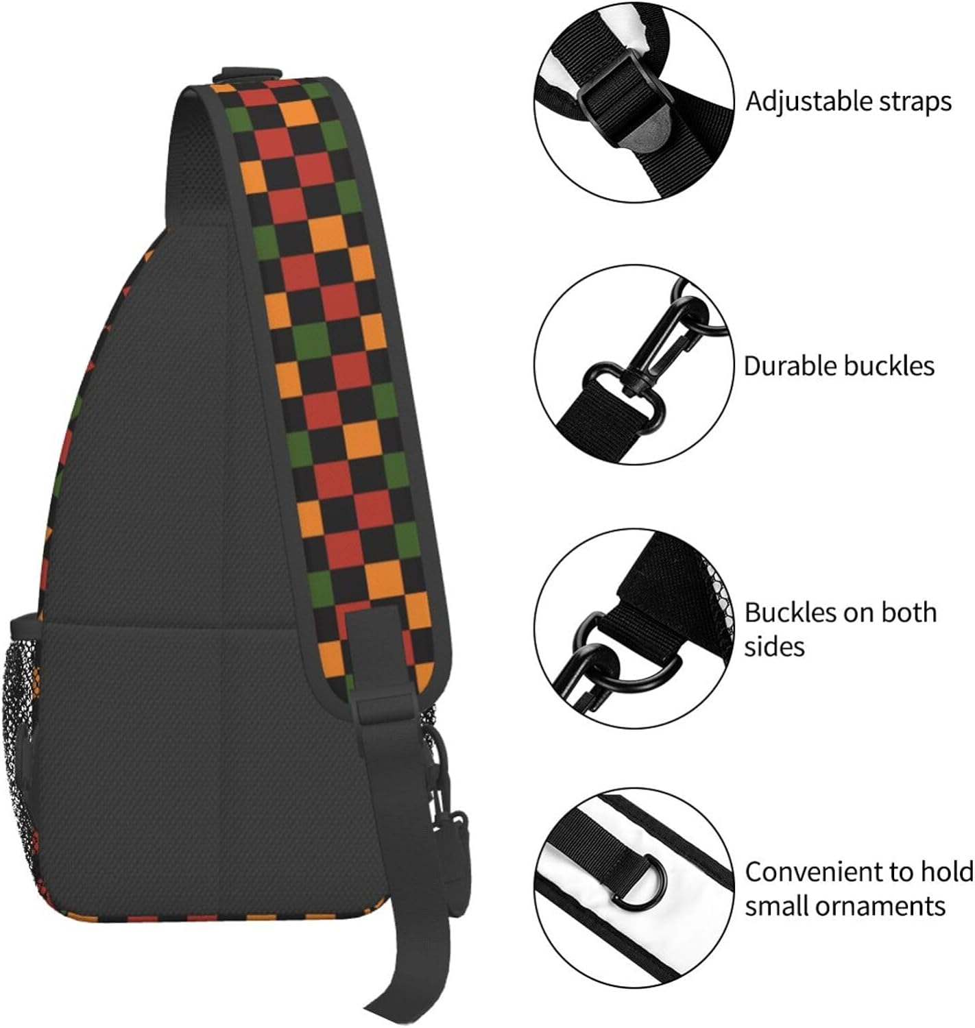 Cute Retro Vintage Christmas Checkerboard Y2k Sling Bag Crossbody Hiking Travel Chest Bags Backpack Shoulder Daypack for Women Men