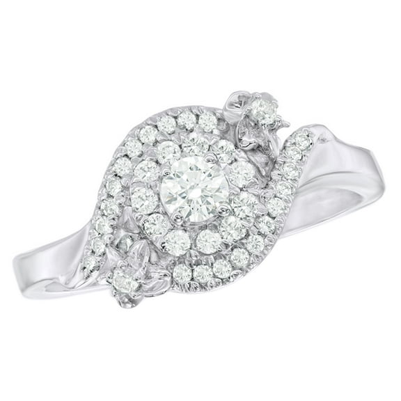 AFFY White Natural Diamond Frame Flower Bypass Engagement Ring in 10k White Gold