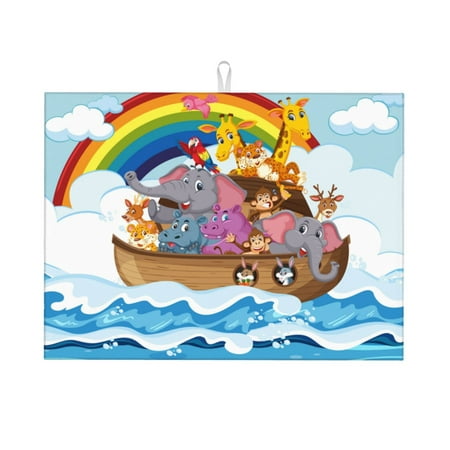 

Tebeau Rainbow Animals on Noah s Ark Print Dish Drying Mat for Kitchen Counter Dish Drying Pad with Non-slip Rubber Backed Hide Stain Anti Absorbent for Kitchen Counter Drying Mat