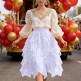 thumbnail image 6 of Women's Asymmetrical Skirt with Star Print, Sequin Embellished Puff Tulle Hemline, Elastic Waist Party Skirt for Festivals, Concerts and Special Occasions,White,M, 6 of 6