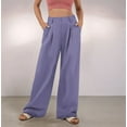 thumbnail image 4 of Women'S Wide Leg Suit Pants Loose Fit High Elastic Waisted Business Casual Long Trousers Pants Purple Orchid L, 4 of 7