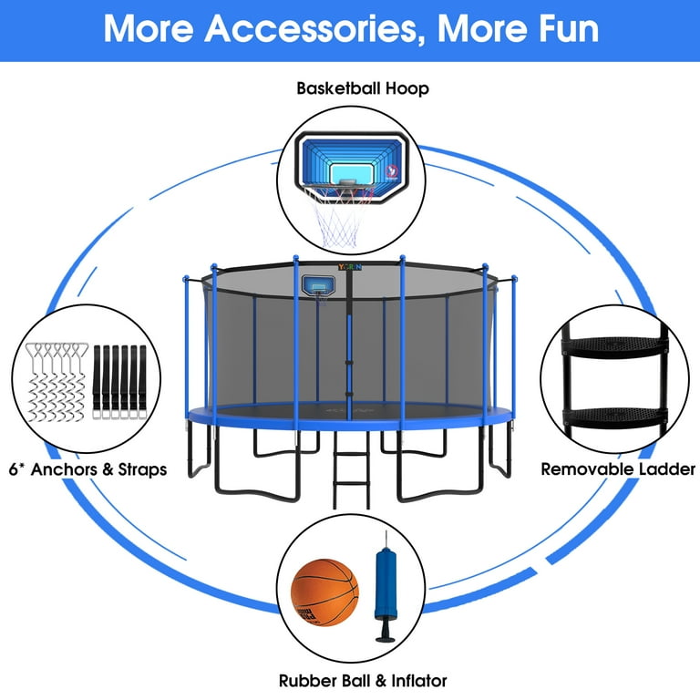YORIN 1500LBS for Kids Adults, Trampoline with Safety Enclosure Net, Basketball Hoop and Ladder, Outdoor Heavy-Duty Trampoline