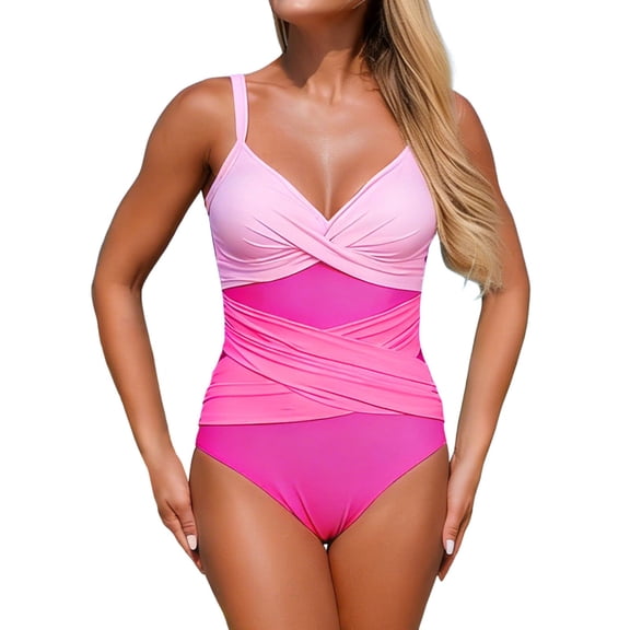 WAYUTE One Piece Swimsuit Women Contrast Color Swimsuit Athletic Rash Guard for Beach Pool Surfing Tummy Control Swimwear