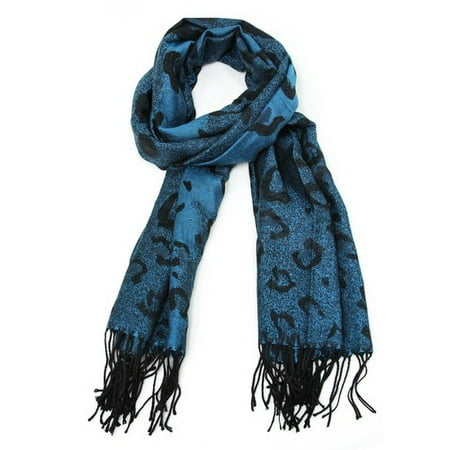 Fine Scarf - Pashmina Scarf With Oversized Leopard Spots - Fine Blue Cashmere Wool Scarf