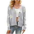 thumbnail image 4 of larppty Womens Ribbed Knit Cardigans Cute Graphic Daisy Button-up Jacquard Knitted Sweater Coat (Grey, XXL), 4 of 9