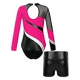 thumbnail image 2 of YiZYiF Kids Girls Tumble Long Sleeve Patchwork Gymnastics Leotard with Shorts 2-piece Dance Sports Outfit Hot Pink 16, 2 of 7