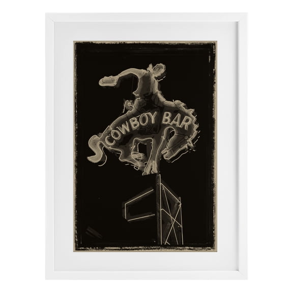 Stupell Industries Southwestern Cowboy Bar on Black White Framed Print Under Glass, 14 x 20, by Grotto Studios