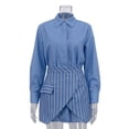 thumbnail image 3 of Women'S 2 Piece Outfits Striped Lapel Button Down Shirt Mini Skirt Matching Set Travel Outfit Blue L, 3 of 7