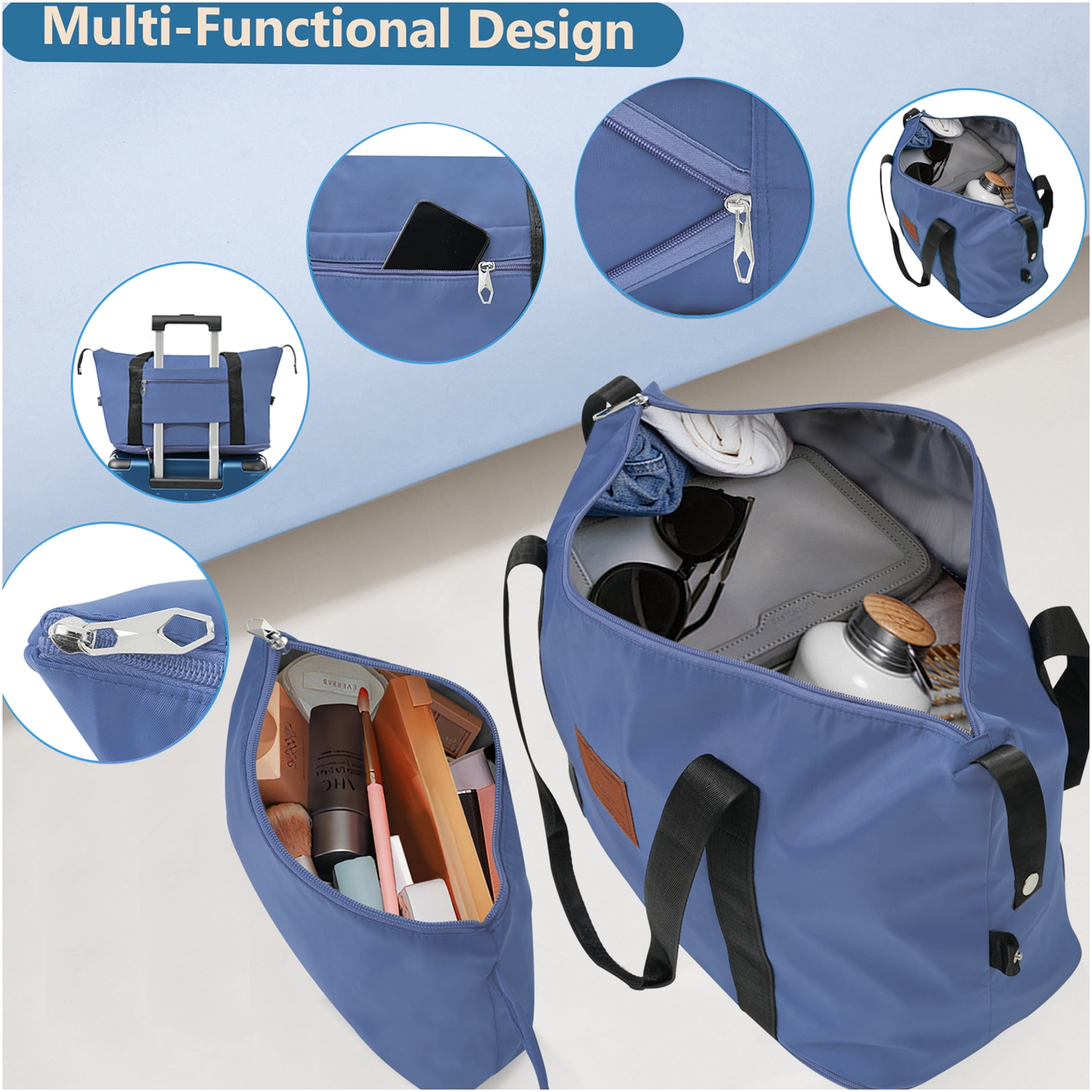 JERFIT 3-Piece Carry On Luggage Set with Spinner Wheels, Lightweight ABS Hardshell Suitcase, Expandable Duffel & Toiletry Bag for Air Travel, Weekend Trips, Business - Blue