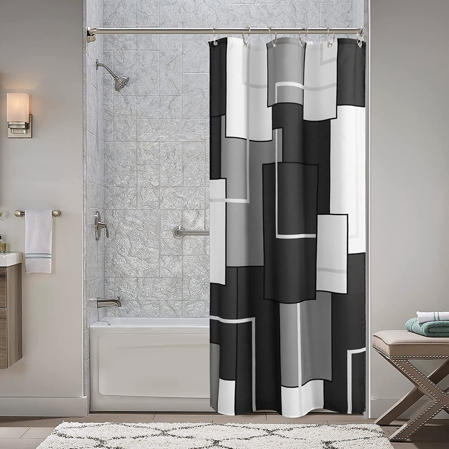 Stall Black Shower Curtain 36x72,Black and White Shower Curtain Set White and Grey Half Size