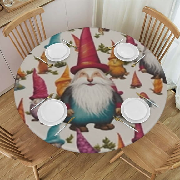HAOXIT  Christmas Round Tablecloths, Christmas Gnomes Decorative Table Cloth Table Cover for Circular Table Dining Decorative for Holiday Home Christmas Party Picnic 31-35