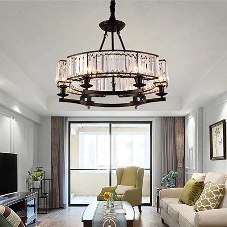 

KPIBEST 23.6 inch Crystal Chandelier Hanging Black Pendant Lights with Prism Crystal Shades Farmhouse Ceiling Lighting Fixture for Kitchen Island Dining Living Room Bedroom