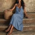 thumbnail image 5 of Diufon Cotton Linen Dresses for Women Sleeveless Spaghetti Strap Dress Solid Color Long Dress with Pockets, 5 of 10