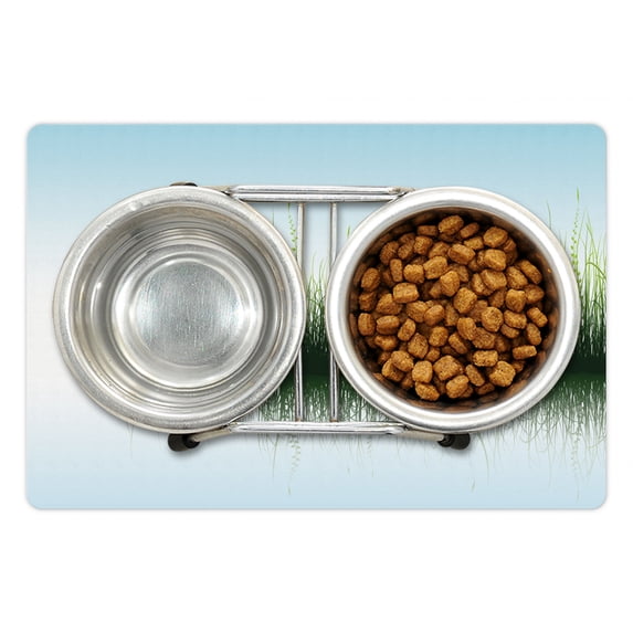 Nature Pet Mat for Food and Water, Spring Time Sunset Beams Lake Reflection with Leaves Buds Flowers Rock Image, Non-Slip Rubber Mat for Dogs and Cats, 18" X 12", by Ambesonne