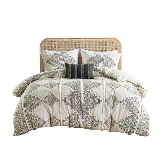 Gracie Mills Modern Geometric Print 4-Piece Microfiber Duvet Cover Set with Throw Pillow - GRACE-15616