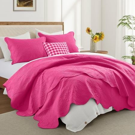 Ameha 3-Piece Quilt Bedspread Set Lightweight Embossed Floral Microfiber Coverlet Adult Queen