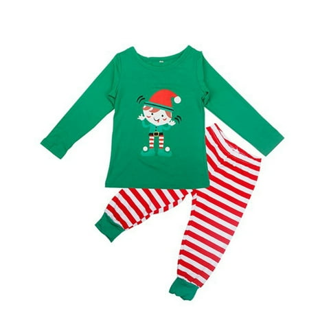 

ERTUTUYI Parent-child Warm Christmas Set Printed Home Wear Pajamas Two-piece Kid Set Green 120