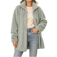 thumbnail image 4 of Smsaxvxz Womens Oversized Jacket Fuzzy Fleece Zip Up Jackets Comfy Soft Long Sleeve Warm Winter Coats Gray S, 4 of 9