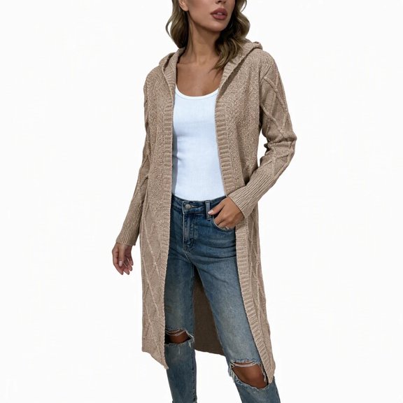 Enjoytime Fall Winter Long Cardigans for Women Long Sleeve Open Front Hooded Knit Coat Warm Cozy Casual Oversized Outerwear with Pockets