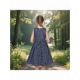 thumbnail image 5 of Sunny Fashion Girls Dress Cotton Dark Blue Polka Dot Floral Pocket Sleeveless Outdoor School Sundress 5 Years, 5 of 8