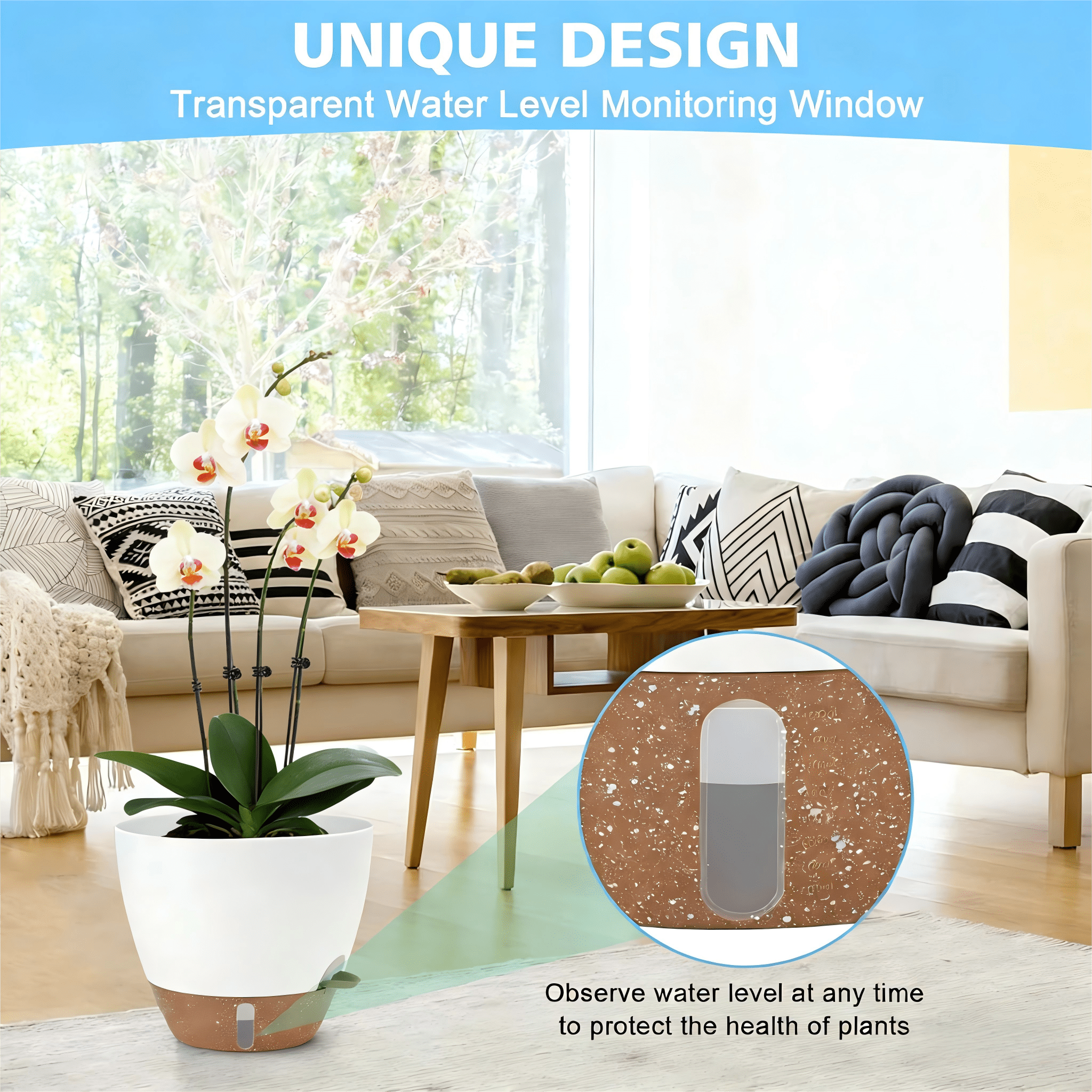 Lopxenu 12/10/9/8 Inch Self Watering Pots with Visual Water Window, Extra Large Self Watering Plant Pot with Drainage Holes and Saucers, Plastic Flower Pots for Indoor Plants (White)