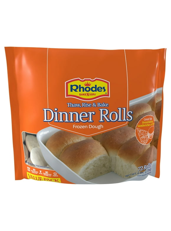 Rhodes Bake-N-Serv Yeast Dinner Rolls, 6 lbs Bag, 72 White Dinner Rolls (Frozen)