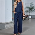 thumbnail image 6 of Women'S Two Piece Denim Suits Sleeveless Denim Vest Wide Leg Jeans Wide Leg Pants Clothing Blue Suit S, 6 of 8