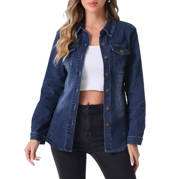 DARING DIVA Women's Long Sleeve Denim Jacket XS Dark Blue