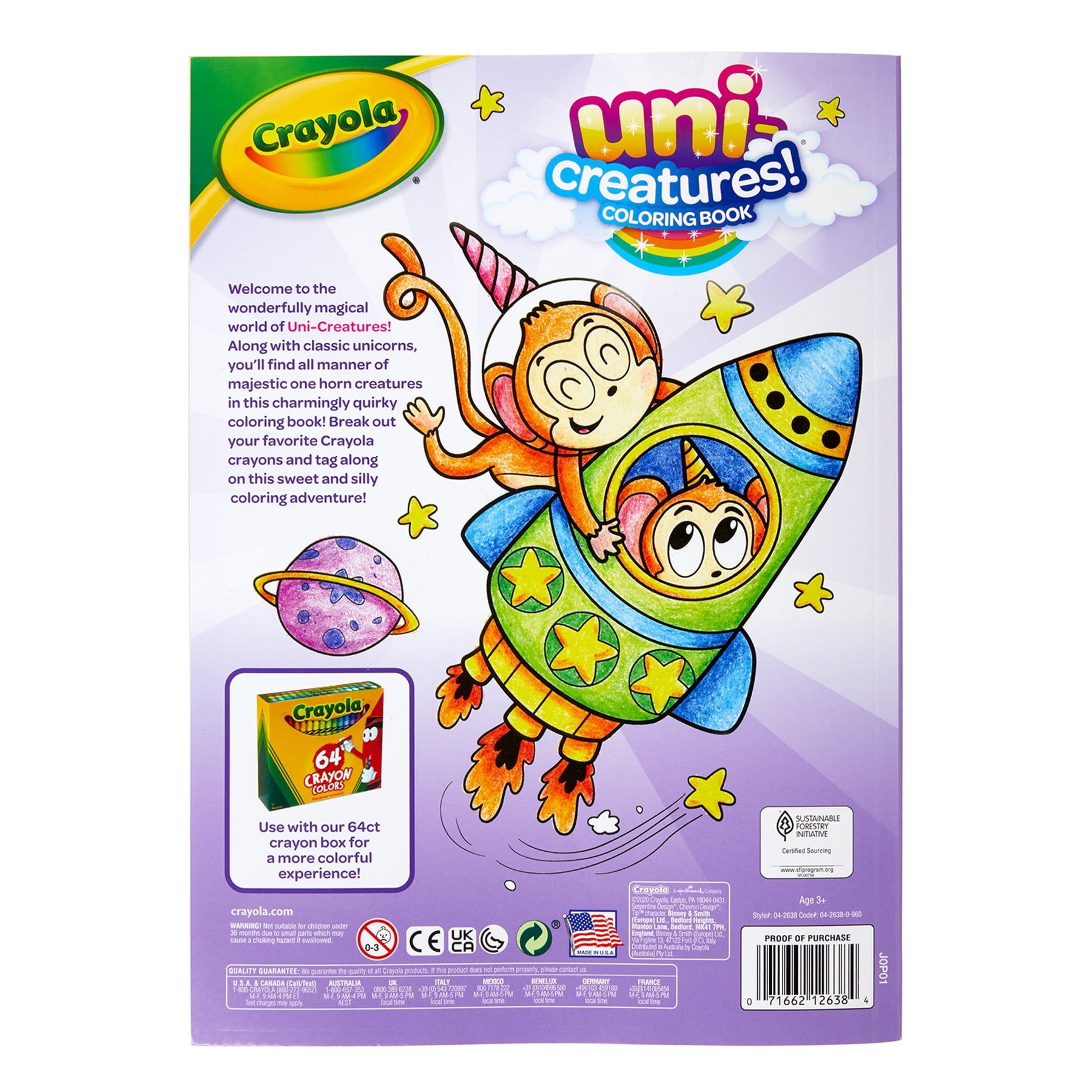 Crayola Coloring Book, Uni-Creatures, 96 Pages, Pack of 8