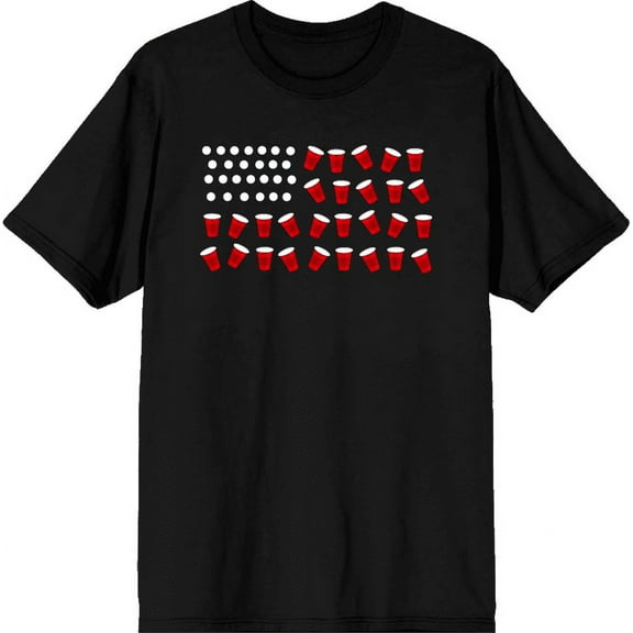 Americana Beer Pong Flag Men's Black Crew Neck Short Sleeve Tee-Small