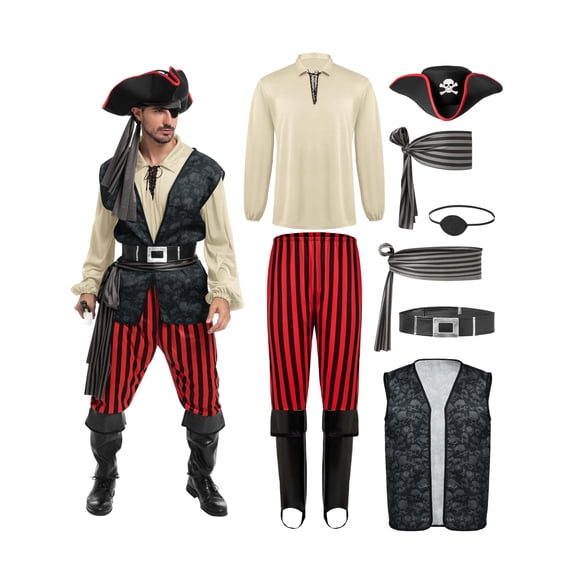 Set de disfraz de pirata para hombre Spooktacular Creations, tamaño mediano, color beige