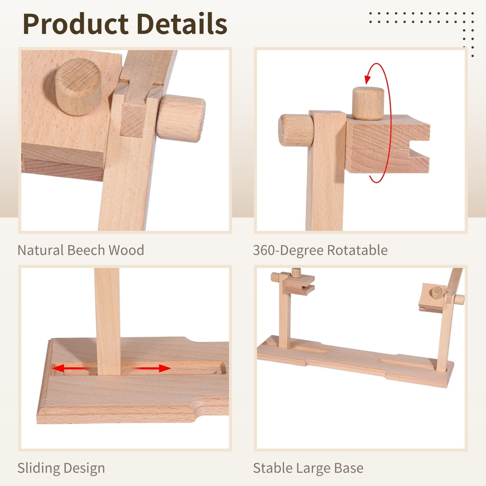 Embroidery Stand, Adjustable Cross Stitch Hoop Holder, Hands Free Wooden Embroidery Frame Stand for Art Stitching Sewing