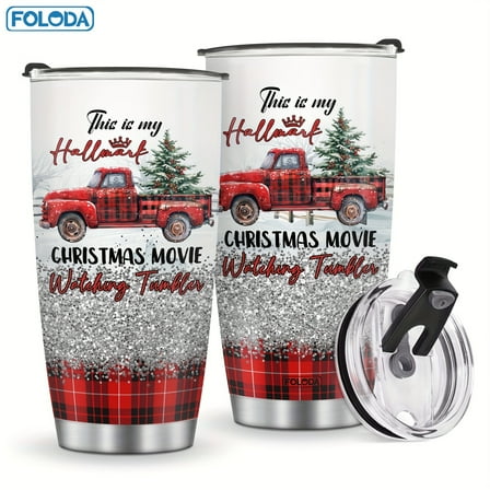 1pc Christmas Gift Old Red Truck Coffee Tumbler Travel Mug With Lid Christmas Gifts For Women Men Movie Tumbler Walled Insulated Cup Birthday Gift Christmas Tree Merry Christmas, Stainless Steel Coff