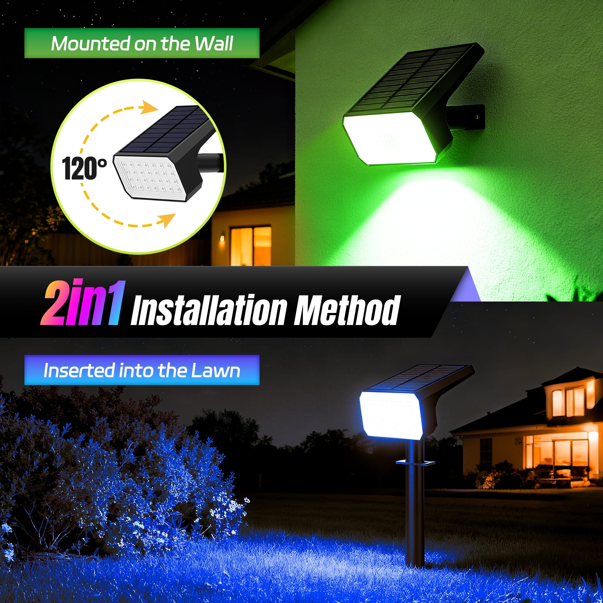 Flaow Solar Lights Outdoor,10 pack,IP65 Waterproof RGB Color Changing,Landscape Solar Spotlight,7 Modes, Dusk to Dawn for Garden, Yard, Patio, Driveway