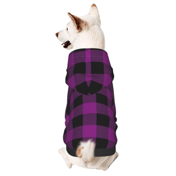 Balery Purple Black Plaid Sudadera con Capucha para Perros Pequeños – Ropa para Mascotas, Disfraz para Perros y Gatos, Ideal para Fiestas y Cosplay-Medium